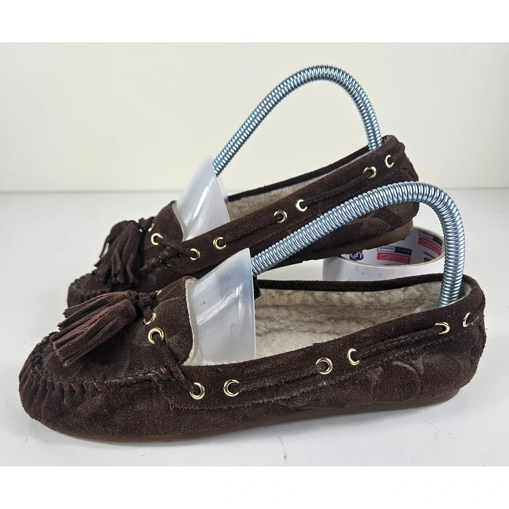 Coach Anita Signature Womens 6B Suede Monogram Tassel Moccasin Loafers Flats